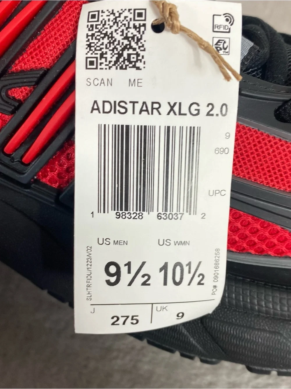 adidas Adistar XLG 2.0 Red Black Mens Size 9.5 Athletic Running Shoes KJ5731 NEW